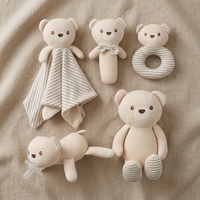Ensemble cadeau bébé en peluche douce 5 pièces, essentiels pour la crèche, comprenant une couverture de sécurité, une hochette, une bâtonnette sonore, un jouet animal et un porte-sucette, OEM