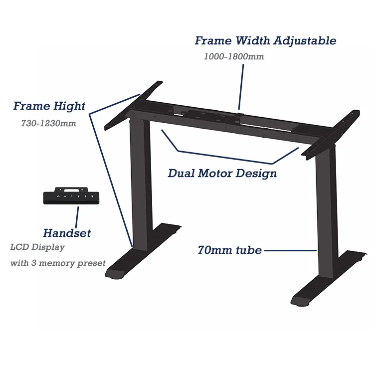 Moderne Stijl Home Office Elektrische Aanpassing Hoogte Breedte Computer Staande Metalen Tafelframe