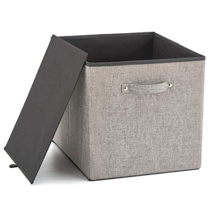 GuangDong 13 Inch Foldable Linen Fabric Toy Organizer <strong>Storage</strong> Bin for Kids Child Toy <strong>Units</strong> Boxes with Two Handles - Product Image 6