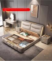 Lit simple avec matelas souple, cadre de lit double extra-large avec rangement, revêtement en cuir et tissu de rangement