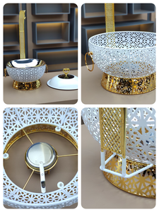 Nouveau <span class=keywords><strong>design</strong></span> 8L – Chauffe-plats suspendu pour <span class=keywords><strong>restaurant</strong></span>, plat de buffet décoratif, ensemble de chauffe-plats fantaisie noir et blanc - Product Image 6