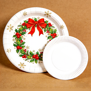 Assiettes de Noël jetables biodégradables, décorations de fête en gros, vaisselle écologique, motifs personnalisés - Product Image 1
