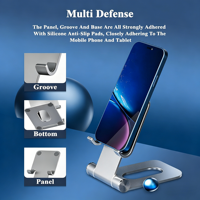 Support de téléphone portable/tablette pliable en alliage d'aluminium personnalisé, fixation magnétique, design anti-vibration réglable, portable pour bureau/salon