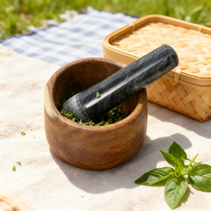 منزل طبيعي رخيص هاون خشب السنط ومدق رخامي لطحن الأعشاب الطازجة والتوابل والثوم والجواكامولي - Product Image 2