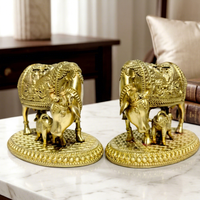 Patung Sapi dan Anak Sapi dari Kuningan Murni, Berlapis Emas, Buatan Tangan, Dekorasi Meja Tradisional, Hadiah Spiritual untuk Pernikahan dan Ulang Tahun