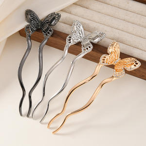 Elegante Pasador de Pelo en Forma de U con Diamantes para Mujer, Decoración Nupcial para el Cabello, Hecho de Aleación y Cristal con Diseño de Mariposa - Product Image 2