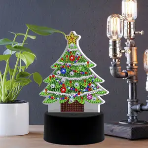 עץ חג המולד יהלומי ציור 5D קריסטל מיוחד חרוזים Diy רקמת Led מנורה