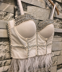 Sexy Fashion Feather Beading Evening Party Nightclub Cocktail <strong>Boob</strong> <strong>Tube</strong> Top - Product Image 6