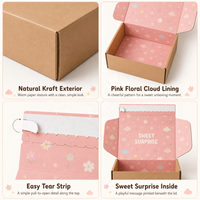 Boîtes d'expédition portables en carton ondulé rose avec logo personnalisé, en matériaux recyclés, pour petites entreprises, avec bande de déchirement et fermeture éclair