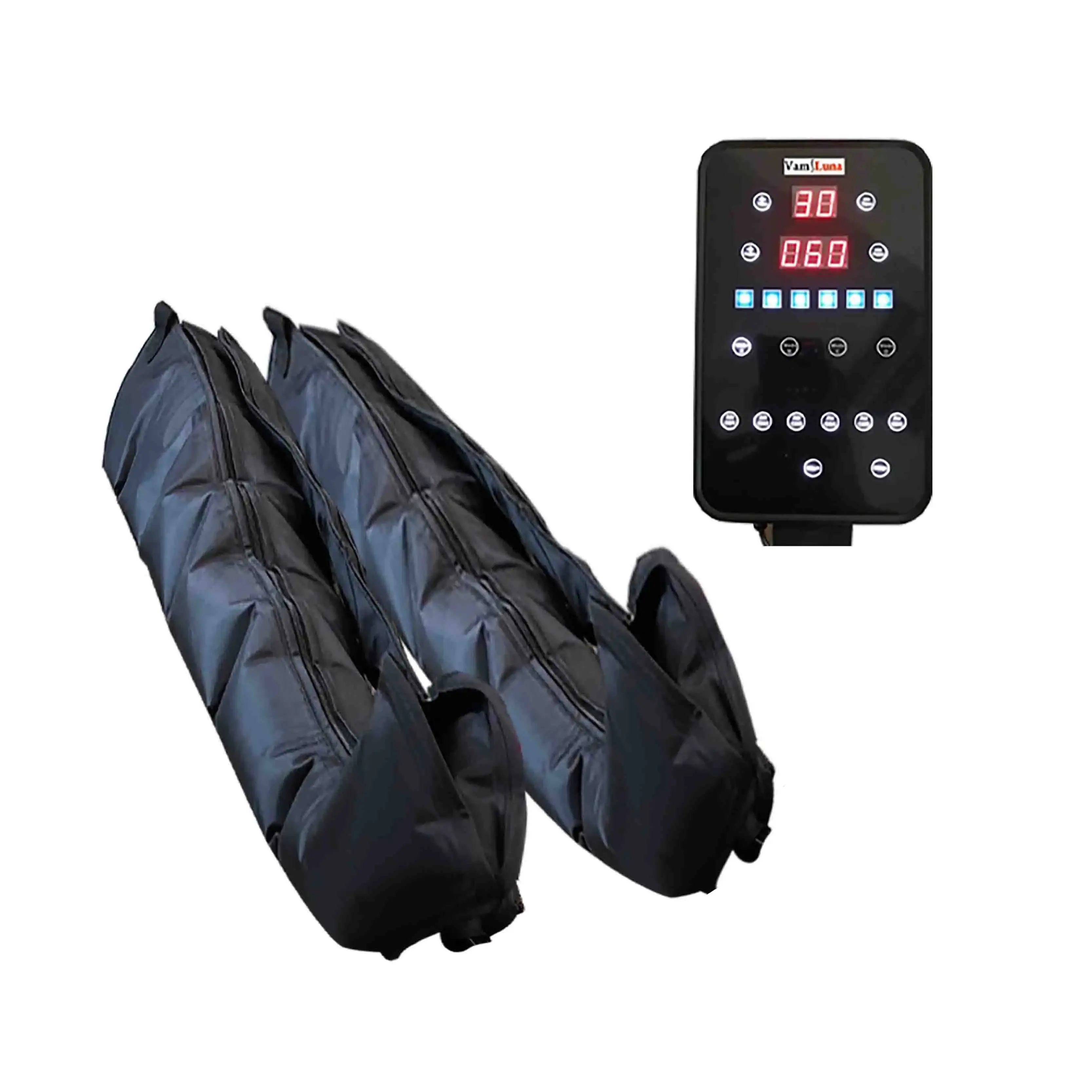 Alat pemijat kompresi udara XXL, Set pembungkus pompa sirkulasi udara dengan 6 bantalan udara untuk pijat perut dan kaki dan pompa tekanan