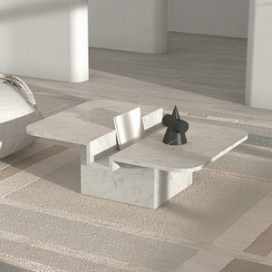 Table basse en marbre blanc de Carrare pour salon, mobilier de jardin en pierre de marbre - Product Image 1