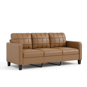 Cappuccino Brown Faux Leather 3 Seat <b>Sofa</b> Durable Living Room Furniture Modern Tufted Back Square Arm Metal <b>Legs</b> - Product Image 1