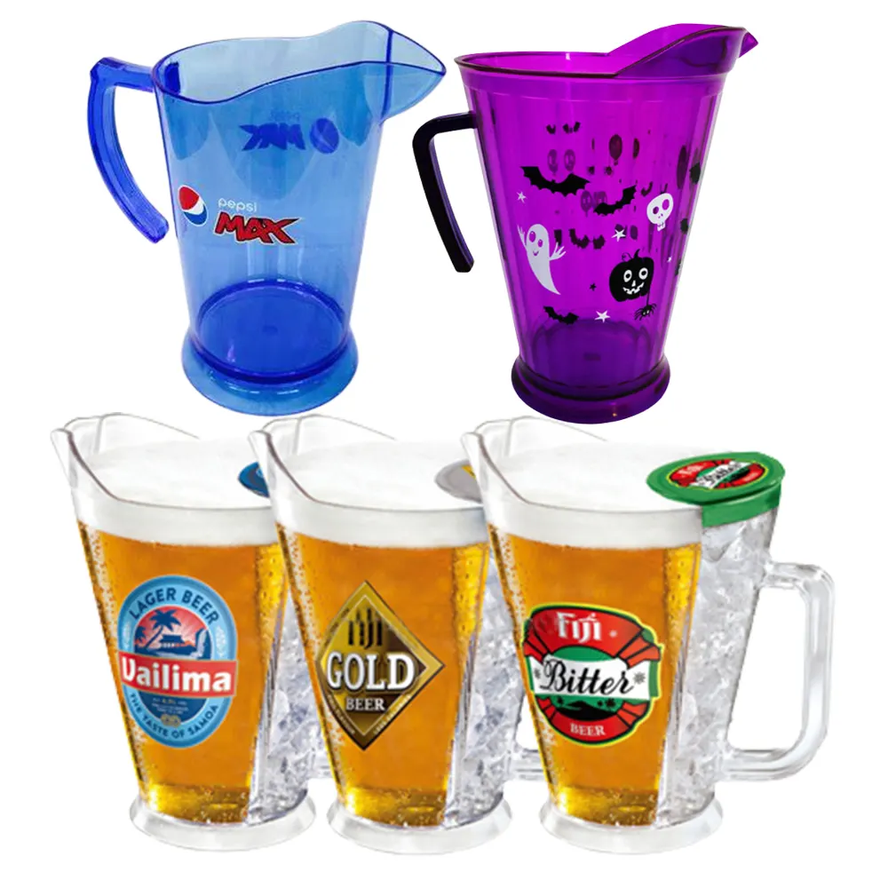 Promotiedrank 48Oz Helder Rood Zwart Plastic Bierkruik Kruik Met Ijscompartiment Bierkruik Custom Bierkruik