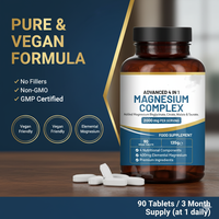 Complexe de Magnésium Multi-Formules Personnalisées 2000mg par Portion, Comprimés Végétaliens Apaisants, 90 Unités, Complément Alimentaire