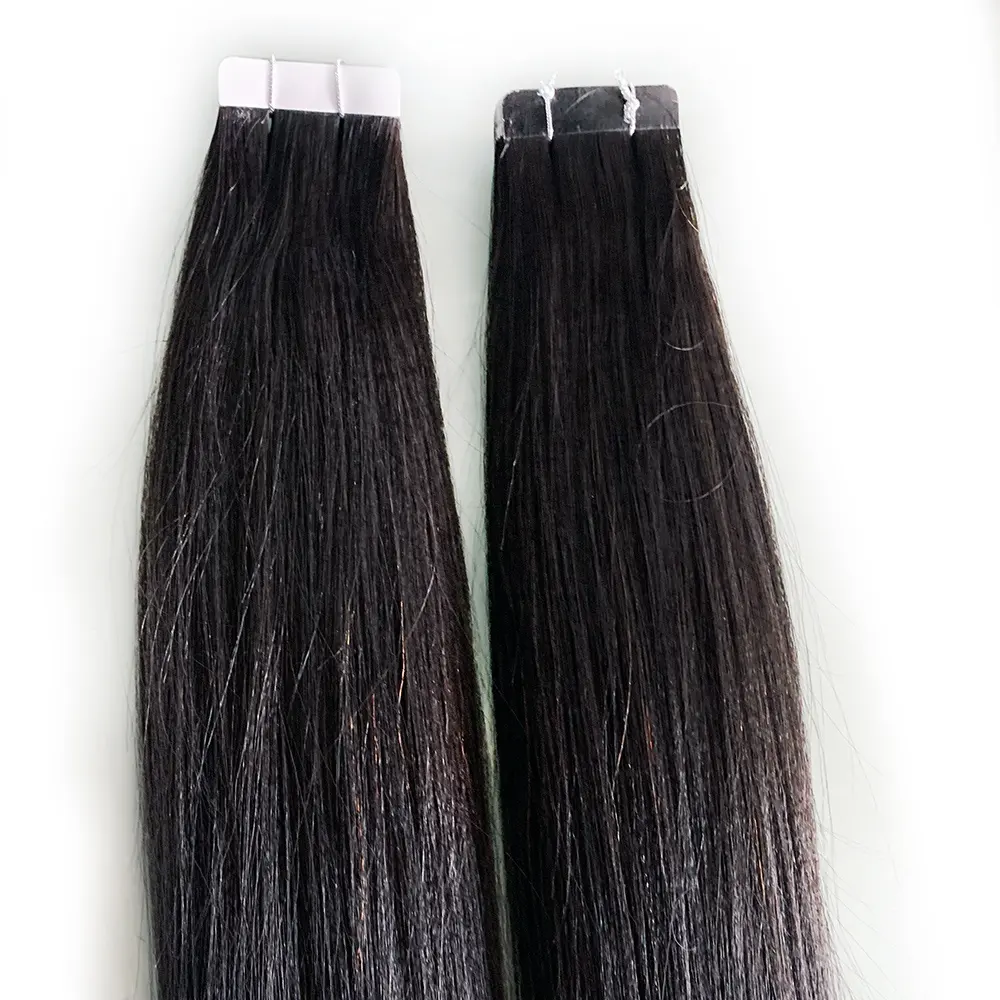 Yaki Straight Tape In Human Hair Extensions Wholesale Brazilian Tape In Double Drawn Yaki Hair Extensions