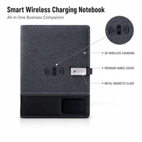 Carnet de notes professionnel A5 avec recharge sans fil, lampe de lecture LED, emplacement pour carte intelligente, logo personnalisé, cadeau d'entreprise, 100 feuilles