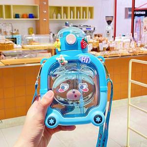 Grande capacità dell'orso magico doppia bevanda bottiglia di acqua di plastica con paglia portatile Cross-Body per bambini tazza di insalata per bere direttamente - Product Image 6