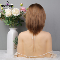 Buena calidad naturaleza virgen ruso eslavo pelo rubio ceniza Color Glueless Mono Top humano pelucas de pelo corto
