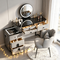 Table de toilette intelligente de luxe Woodstyle avec miroir LED, tiroirs extensibles, Bluetooth sans fil pour mobilier de chambre d'hôtel