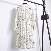 2022 mode imprimé fleuri en mousseline de soie robe printemps été femmes à manches longues robe rétro noeud col décontracté mince robes