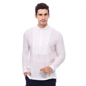 男士亚麻衬衫休闲商务衬衫方领拉链盖头和秋季长袖2020