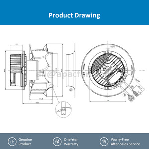 Ventilador Centrífugo EC para Gabinete Rittal, con Rodamiento de Bolas, 250 mm, 400 VCA, 1160 W, 1.8 A, 4000 RPM, para Inversor, OEM, Modelo R3G250-PR17-W9/G01 - Product Image 4