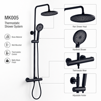 Ensemble de douche thermostatique mural noir mat avec corps en laiton massif et pommeau de douche pluie à température constante