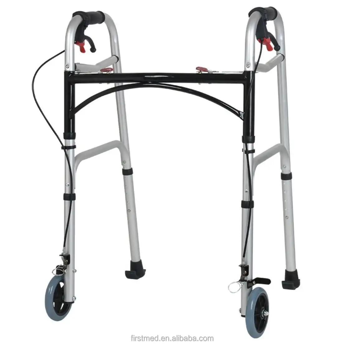 Aluminum Two Button Folding Walker with Wheels and Hand Brake
