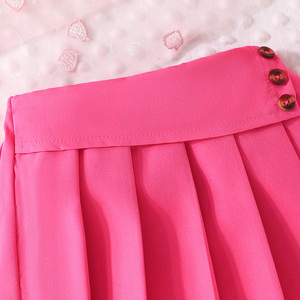 ชุดเสื้อผ้าลำลองฤดูร้อนสำหรับเด็กผู้หญิง อายุ 3-8 ปี เสื้อผ้าลูกไม้ปักลายระบายอากาศได้ดี ผลิตจากโพลีเอสเตอร์/ผ้าฝ้าย กระโปรงจีบ - Product Image 5