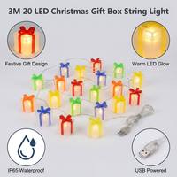 Caja de Regalo Navideña con Cadena de Luces LED, Set de Regalo Festivo, Luces Intermitentes de Colores, Luces USB para Exteriores, Decoración para Árbol de Navidad, Ventana, Ambiente Festivo