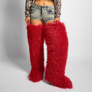 Botas de Piel Sintética por Encima de la Rodilla para Mujer, Estilo Mongol, Y2K, Peludas, para Mardi Gras, Mambo - Product Image 2