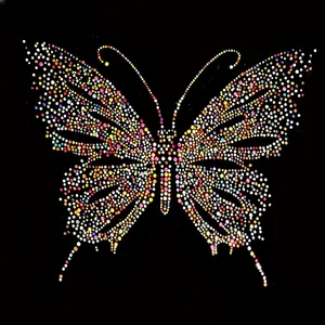 Exceptional quality bling butterfly ready to press heat transfer designs butterfly rhinestone iron on transfer