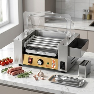 Mini Griglia Elettrica a 5 Rulli in Acciaio Inox per Hot Dog con Coperchio Rotondo, Macchina Commerciale per Arrostire Salsicce per Negozi di Snack - Product Image 4