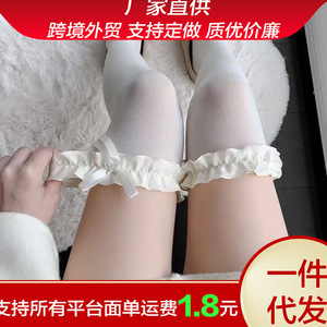 Medias hasta el muslo con lazo, color blanco lechoso, de algodón, transparentes, estilo Lolita para mujer - Product Image 5