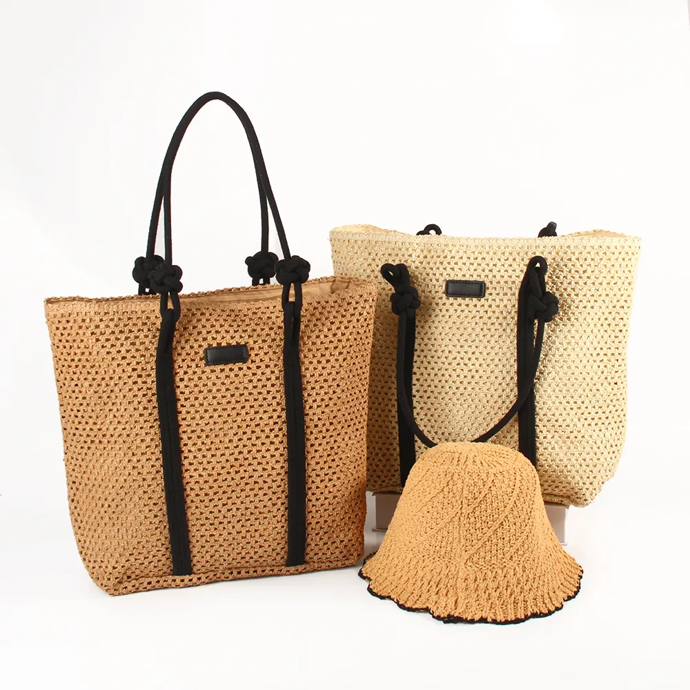 new arrival Summer Beach Ladies Straw Bags Handmade large beach tote bag tote bag with zipper