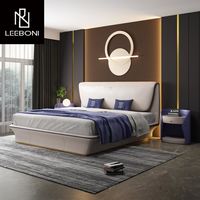 Offre spéciale Ensemble de meubles de chambre double en cuir véritable lit moderne king size Bugatti lit italien ensembles de chambre luxe gris