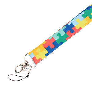 カスタムポリエステル認識リボンネックストラップパズルパターン昇華プリント自閉症ストラップ金属フック付き - Product Image 4