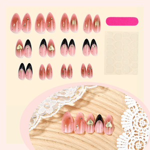 Lot de 24 <span class=keywords><strong>faux</strong></span> <span class=keywords><strong>ongles</strong></span> de luxe noirs, style French Star Blush, en acrylique, forme amande et cercueil, pour DIY et salon, <span class=keywords><strong>Impress</strong></span> Nails - Product Image 2