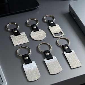 Custom Logo Opener Keychain Stainless Steel and Leather for Promotional Key Rings and Carabiners Gifts