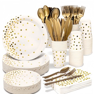 DAMAI - Vajilla Desechable de Papel Azul y Dorado para Fiestas, Platos, Servilletas y Vasos de Papel con Puntos Dorados y Azules para Bodas y Baby Showers - Product Image 3