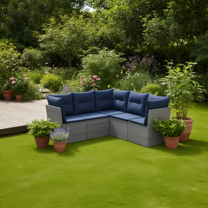 Gray Poly Rattan Patio <b>Sofa</b> <b>Set</b> With Cushions Outdoor Garden <b>Sofa</b> Contemporary Design - Product Image 2