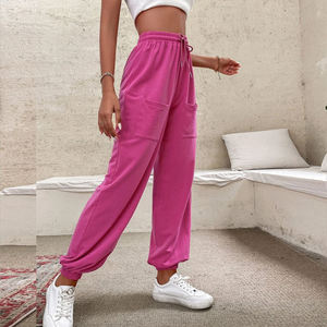 Pantalones Deportivos de Mujer al por Mayor, de Alta Calidad, 100% Algodón, Cintura Media Elástica, Color Rosa, Casuales, de Pierna Ancha, para Verano - Product Image 2