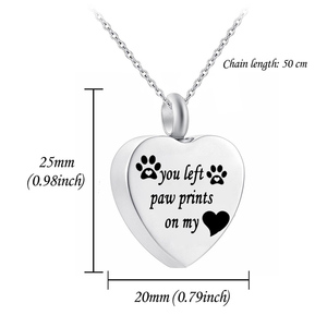 Cremazione Urna Cuore Collana Del Pendente Titolare Keepsake Memoriale Per Le Ceneri Urna di Memoria Dei Monili che avete lasciato <span class=keywords><strong>zampa</strong></span> stampe su il mio cuore locke - Product Image 1