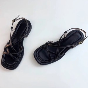 Sandalias Romanas de Oficina de Cuero Genuino con Tiras Cruzadas Versátiles de Verano para Mujer, Sandalias Planas Elegantes Francesas con Punta Abierta - Product Image 5