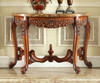 Console d'entrée demi-lune en bois massif européen, artisanale, vintage, pour couloir de villa, mobilier de hall minimaliste