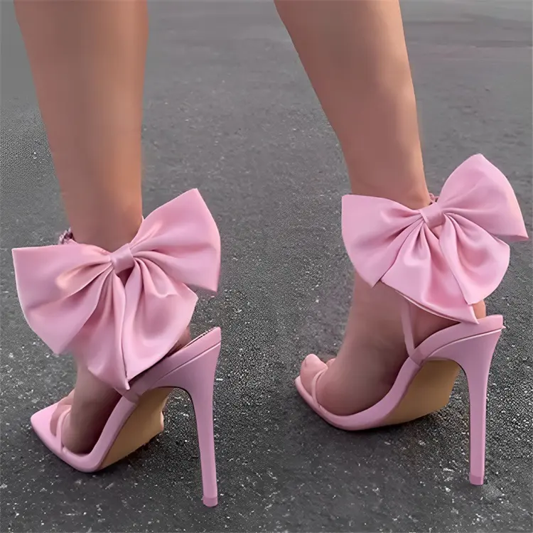 2023 Fashion stiletto high heels sandals women solid color wedges bow personalized sandals shoes