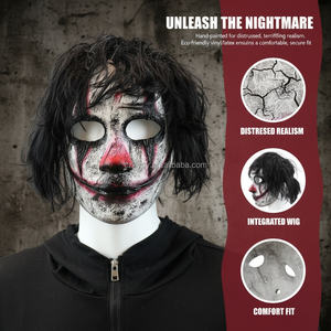 Masque de <span class=keywords><strong>clown</strong></span> effrayant en plastique, masque intégral avec perruque pour Halloween, fêtes d'horreur et événements sur le thème de l'obscurité - Product Image 2