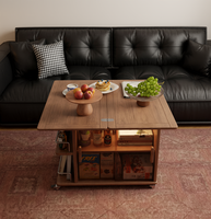 Table d'appoint pliante en bois massif d'acacia moderne avec roulettes verrouillables, chariot roulant mobile pour petits appartements, salon CJ062