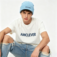 Topi Rajut Musim Dingin AMCLEVER, Kupluk Akrilik Warna Solid Unisex, Topi Pullover Bordir Cetak Seluruh Permukaan, Skullies Hangat, Logo OEM