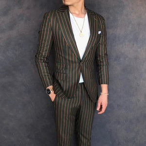 Trajes de Negocios Italianos para <span class=keywords><strong>Hombre</strong></span>, Hechos a Medida, Transpirables e Impermeables, con Solapa de un Botón, Rayados, Estilo Europeo Americano, de Dos Piezas - Product Image 6